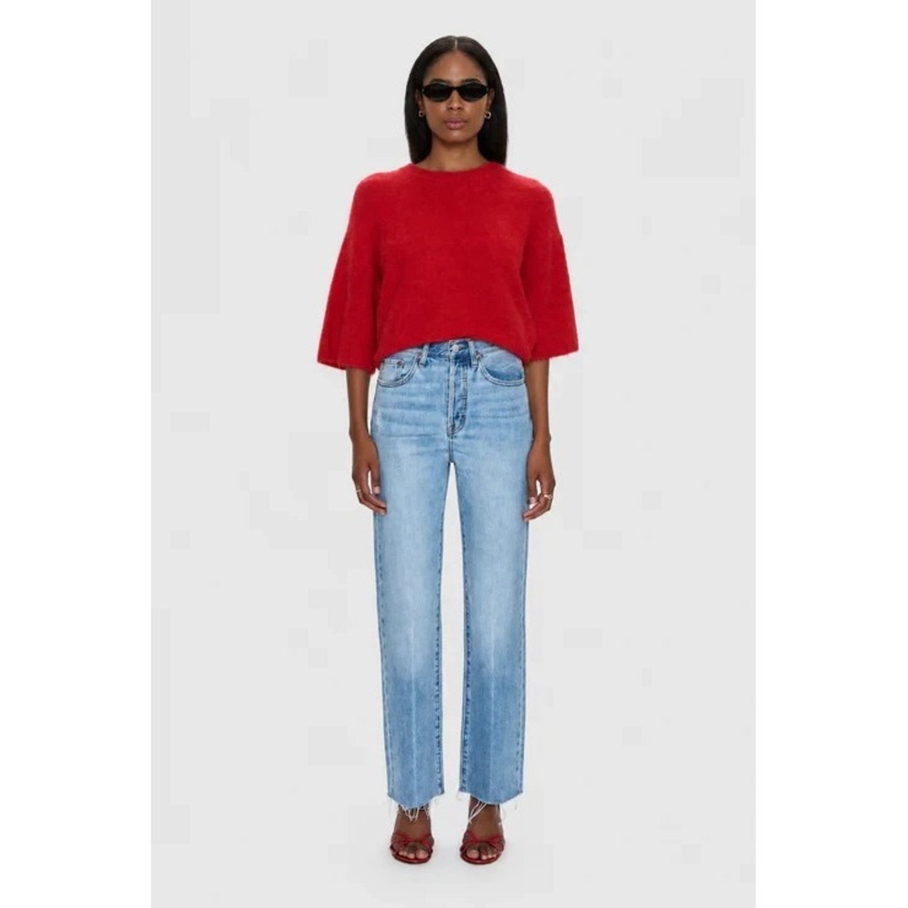 NWT Pistola Cassie Super High‎ Rise Straight Leg Jeans Distressed SZ 26 Raw Hem